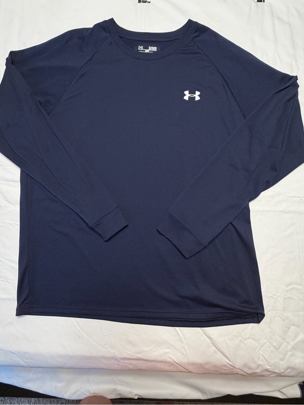 Under Armour Navy Long-Sleeve Performance Tee Heat Gear with White Logo XL